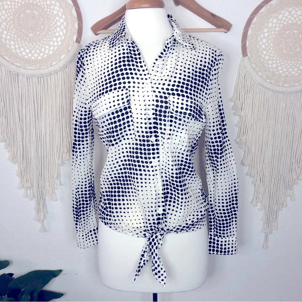 Scilla by Dora landa black and cream polka dot print silk blouse petite medium